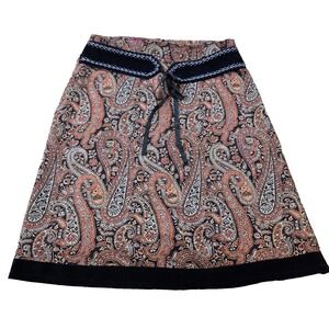 Mix Nouveau Women's Lined Tapestry Skirt w/ Navy Blue Velvet Trim Knee Length 14